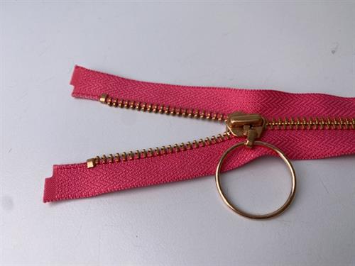 Lynlås - 2-vejs, pink med rose gold metaltænder, 70 cm