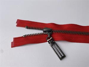 Lynlås - 2-vejs, rød med metaltænder, 36 cm