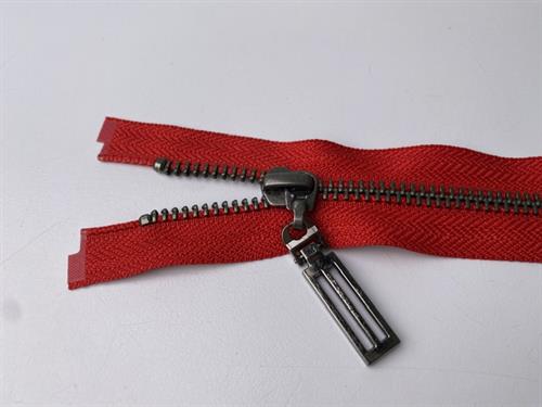 Lynlås - 2-vejs, rød med metaltænder, 36 cm