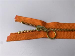 Lynlås - 2-vejs, orange med guld metaltænder, 48 cm