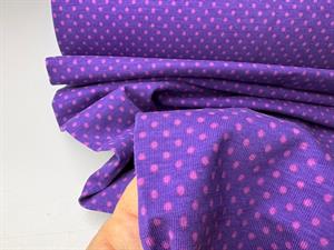 Bomuldsjersey - lidt stum, lilla med pink prikker