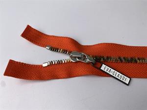 Lynlås - 2-vejs, orangerød med farvede metaltænder, 42 cm