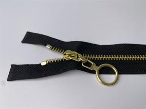 Lynlås - 2-vejs, sort med guld metaltænder, 42 cm