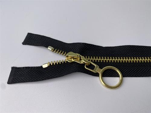 Lynlås - 2-vejs, sort med guld metaltænder, 42 cm