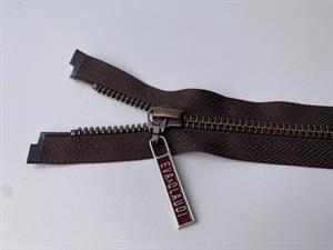 Lynlås - 2-vejs, brun med metaltænder, 93 cm