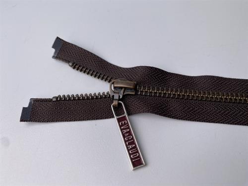 Lynlås - 2-vejs, brun med metaltænder, 93 cm