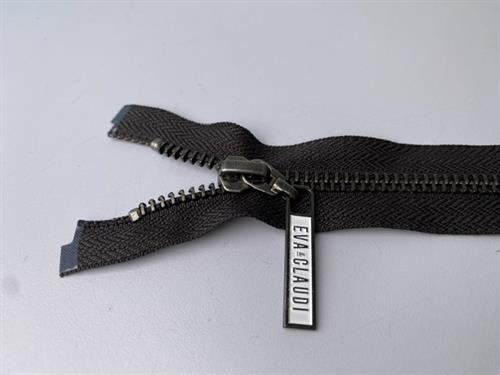 Lynlås - 2-vejs, sortbrun med metaltænder, 33,5 cm