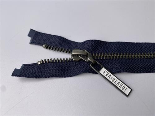 Lynlås - 2-vejs, marineblå med metaltænder, 34 cm