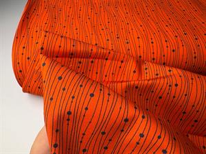 Bomuld/polyester - lækker orange bund med grafisk blåt print
