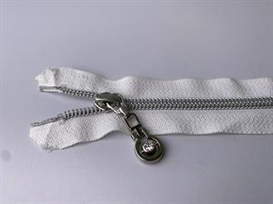 Lynlås - 2-vejs, hvid med sølv plasttænder, 35 cm