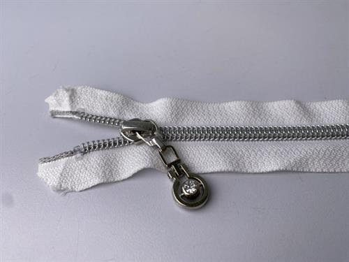 Lynlås - 2-vejs, hvid med sølv plasttænder, 35 cm