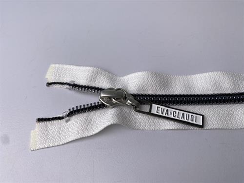 Lynlås - 2-vejs, hvid med sorte plasttænder, 32 cm