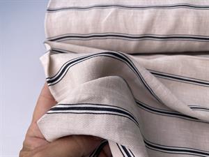 Fastvævet hør/bomuld - fine striber på beige bund