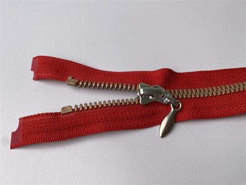 Lynlås - 2-vejs, rød med rose gold plasttænder, 40 cm