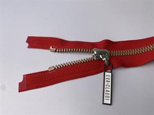 Lynlås - 2-vejs, rød med rose gold plasttænder, 32 cm