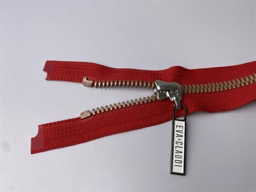 Lynlås - 2-vejs, rød med rose gold plasttænder, 32 cm