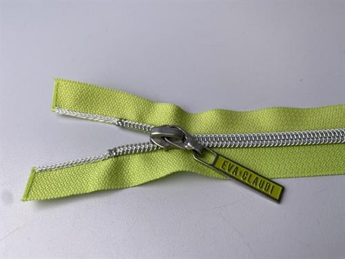 Lynlås - 2-vejs, limegrøn med sølv plasttænder, 42 cm