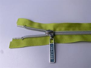 Lynlås - 2-vejs, limegrøn med sølv plasttænder, 62 cm
