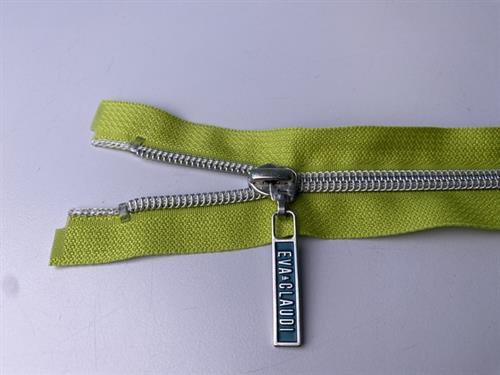 Lynlås - 2-vejs, limegrøn med sølv plasttænder, 62 cm