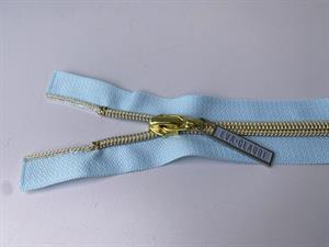 Lynlås - 2-vejs, lyseblå med guld plasttænder, 42 cm