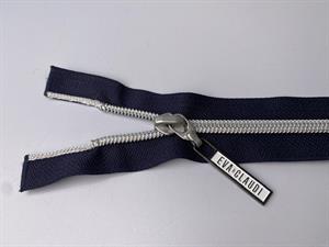 Lynlås - 2-vejs, marineblå med sølv plasttænder, 42 cm