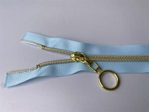 Lynlås - 2-vejs, lyseblå med guld plasttænder, 42 cm