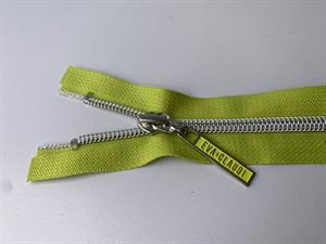 Lynlås - 2-vejs, limegrøn med sølv plasttænder, 95 cm