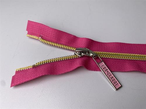 Lynlås - 2-vejs, barbie pink med guld plasttænder, 60 cm