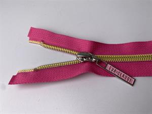 Lynlås - 2-vejs, barbie pink med guld plasttænder, 64 cm