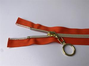 Lynlås - 2-vejs, cayennepeber med guld plasttænder, 42 cm