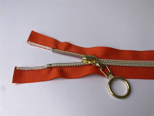 Lynlås - 2-vejs, cayennepeber med guld plasttænder, 42 cm