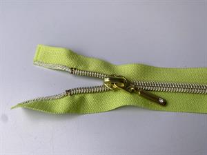 Lynlås - 2-vejs, limegrøn med guld plasttænder, 42 cm