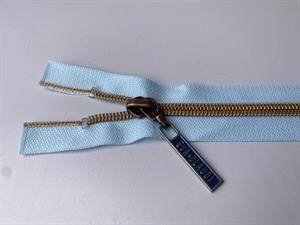 Lynlås - 2-vejs, lyseblå med rose gold plasttænder, 42 cm