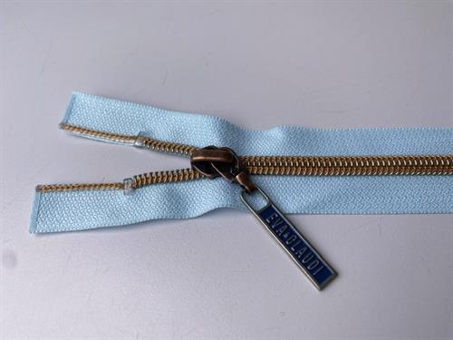 Lynlås - 2-vejs, lyseblå med rose gold plasttænder, 42 cm