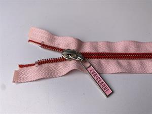 Lynlås - 2-vejs, lyserød med røde plasttænder, 30 cm