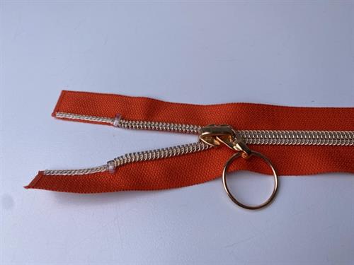 Lynlås - 2-vejs, cayennepeber med rose gold plasttænder, 42 cm