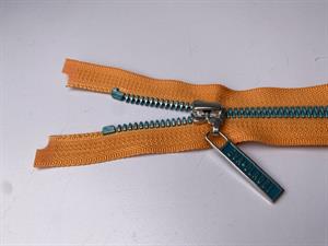 Lynlås - 2-vejs, orange med blå plasttænder, 40 cm