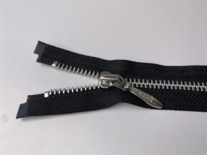 Lynlås - 2-vejs, sort med sølv metaltænder, 61 cm