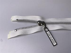 Lynlås - 2-vejs, hvid med sølv metaltænder, 43 cm