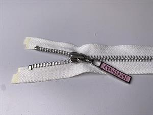 Lynlås - 2-vejs, hvid med sølv metaltænder, 50 cm