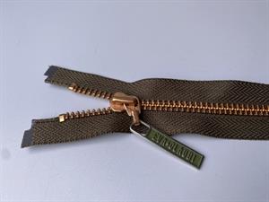 Lynlås - 2-vejs, grågrøn med rose gold metaltænder, 51 cm