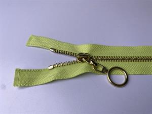 Lynlås - 2-vejs, lysegrøn med guld metaltænder, 42 cm