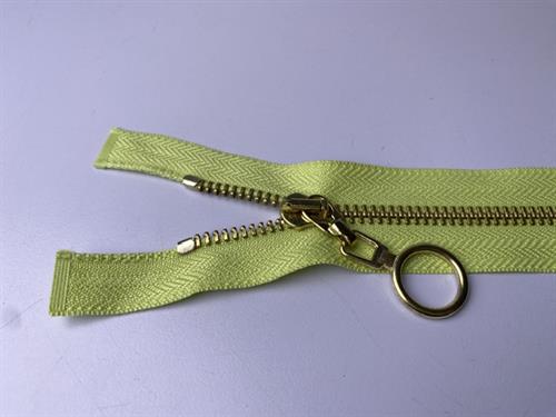 Lynlås - 2-vejs, lysegrøn med guld metaltænder, 42 cm