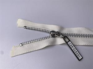 Lynlås - 2-vejs, hvid med sølv metaltænder, 36 cm