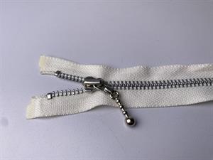 Lynlås - 2-vejs, hvid med sølv metaltænder, 43 cm