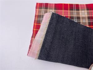 Fastvævet denim - mørk denim og skotskternet, vendbar