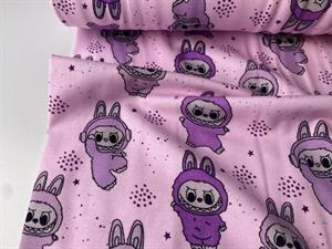Bomuldsjersey - Labubu bamser i lilla toner