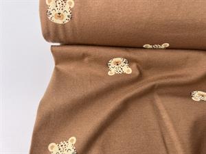 Bomuldsjersey - nougat brun med fine leoparder
