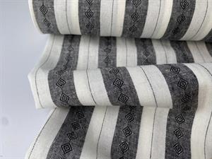 Vævet hør/viscose - fede striber med motiver