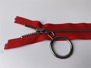 Lynlås - delbar, rød med metaltænder, 45,5 cm